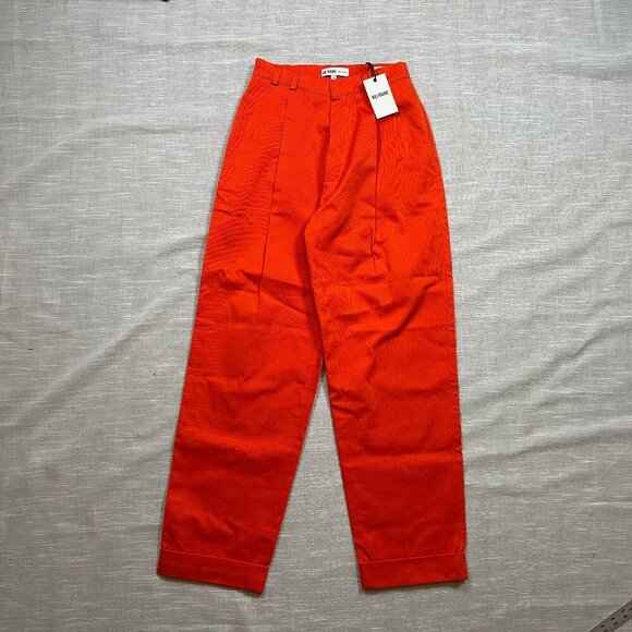 Re/Done NWT 80s Pleated Trouser in Red Orange Size Womens 26 Pleated & Cuffed - Picture 1 of 7